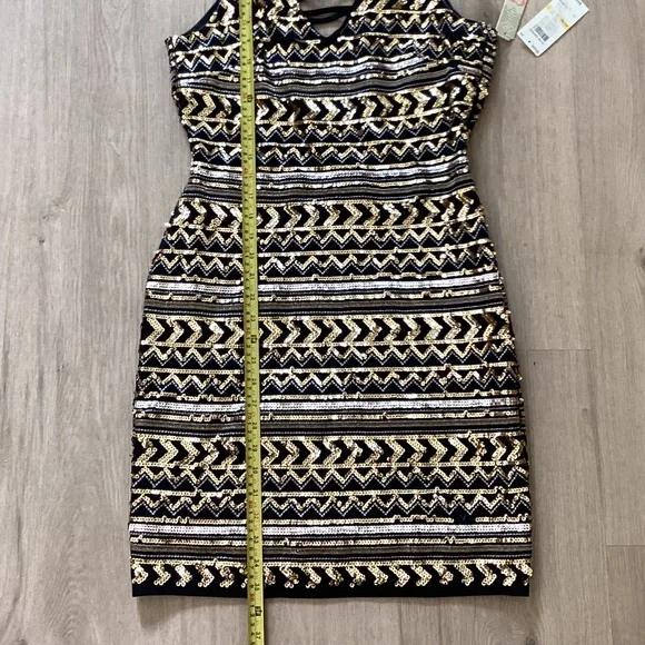 NWT GIANNI BINI GB BLACK AND GOLD SEQUENCE EMBELLISHED COCKTAIL DRESS SZ M - Picture 13 of 16